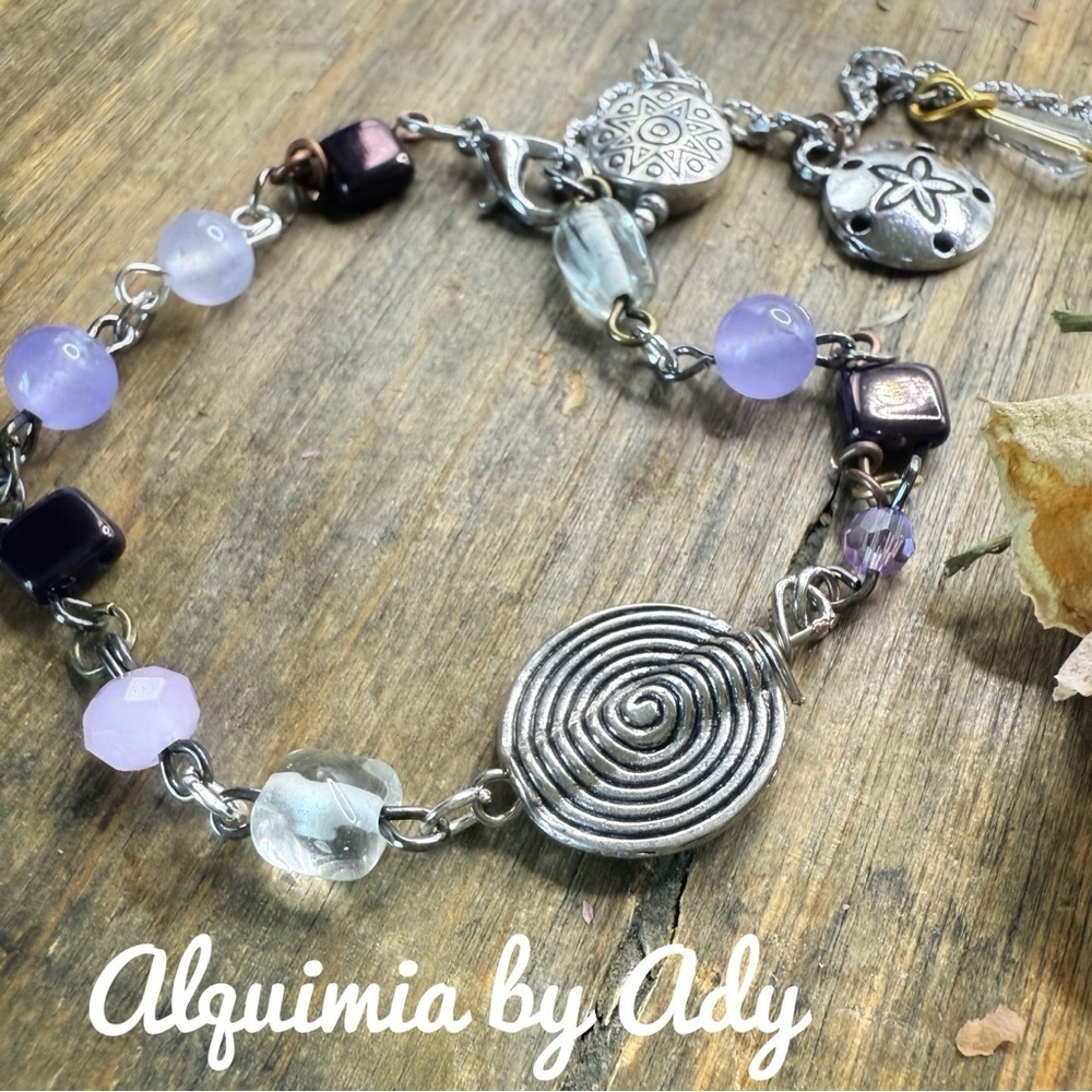 Purple jade silver Charms bracelet